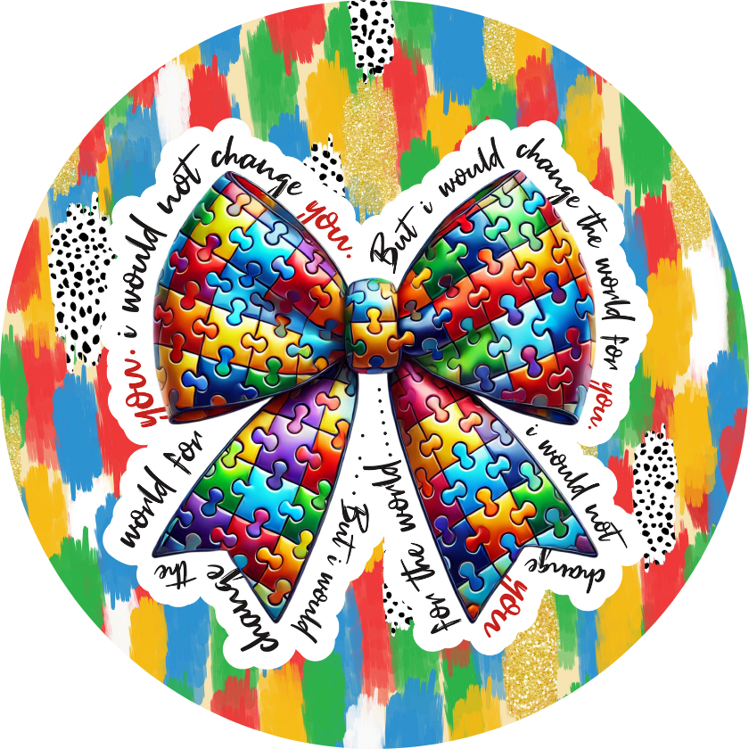 Autism Awareness Rainbow Puzzle Piece Bow
