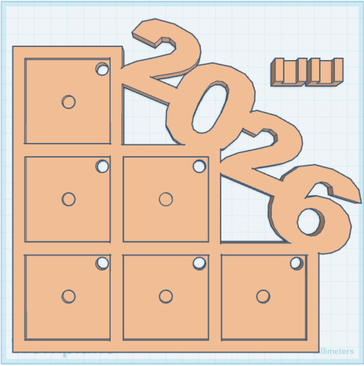 2026 Year 50mm Magnet Frame STL Print File