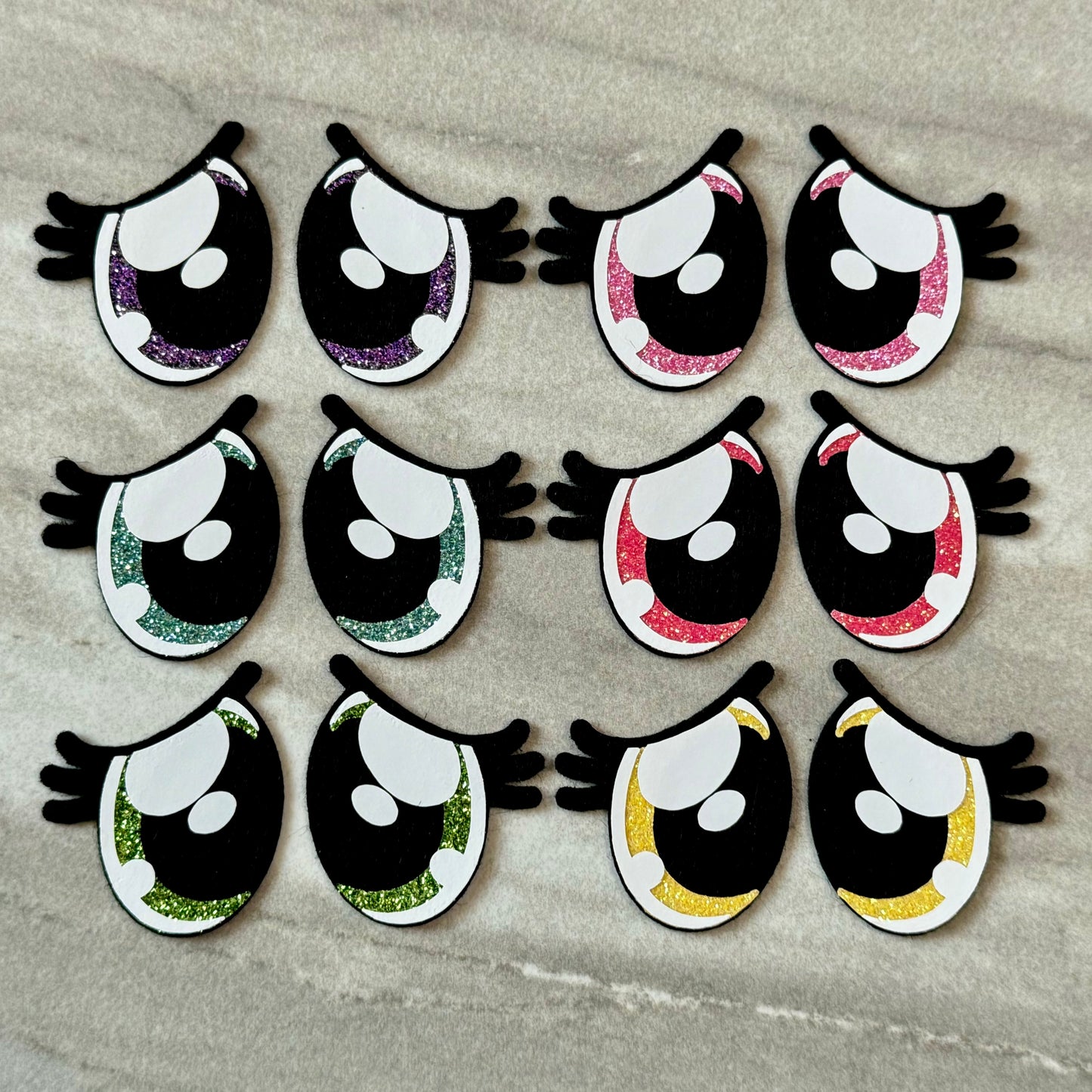 Rainbow Glitter Pouty Eyes (35mm 6 pack)